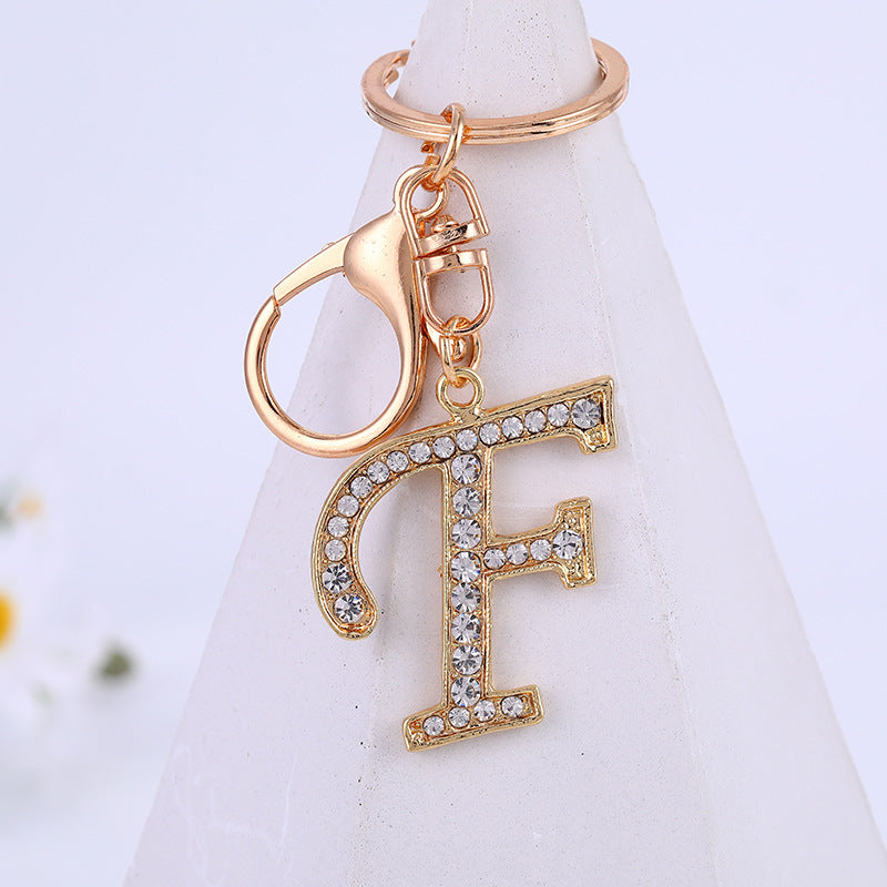 Wholesale Zinc Alloy 26 English Alphabet Rhinestone Keychain